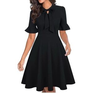 Chic Black Midi Dress with Bow Detail